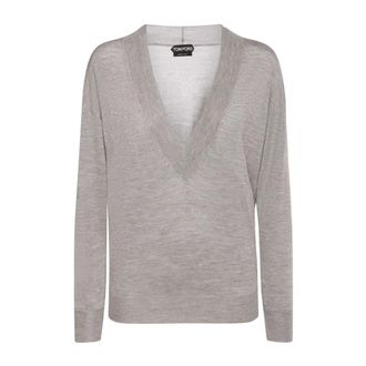 Tom Ford V-neck Knitwear, female, Gray, S, V-neck Jumper