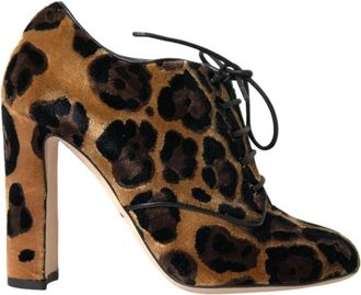 Dolce & Gabbana Luipaard Lace-Up Enkellaarzen - Dames - Laarzen met Hak - Bruin - 38 EU - Leer - Schoenen