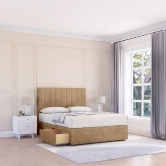 Sloomy Kansas Divan Bed Base 4 Drawers & 26 Struts Headboard in Light Brown | Size: King