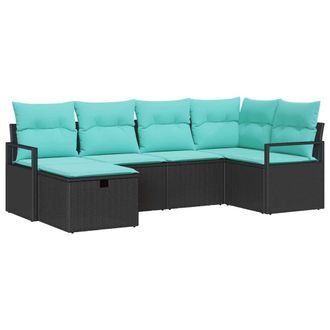 vidaXL Juego De Sof&aacute; Con Coj&iacute;n 6 Pcs Negro Y Turquesa Rat&aacute;n Sint&eacute;tico Vidaxl
