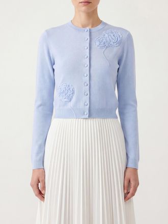 Self Portrait Cardigan slim fit in misto lana con applicazione a fiore