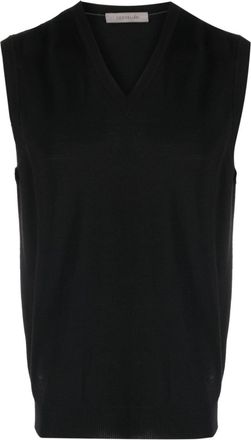 Corneliani logo-embroidered fine-knit vest - men - Virgin Wool - 48 - Black