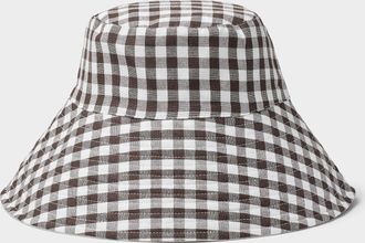Simons Womens Wide gingham-brim bucket hat