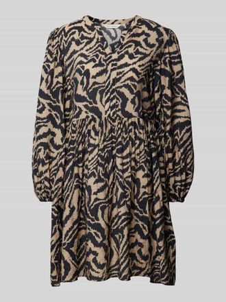 Moss Copenhagen Knielanges Kleid mit Allover-Muster Modell Felixie in Hellbraun, Gr&ouml;&szlig;e XL