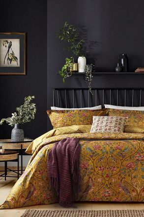 Morris & Co. Seasons By May Cotton Percale Duvet Cover Set in Mustard | Size: King