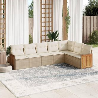 vidaXL Vidaxl - Set Sof&aacute;s De Jard&iacute;n 7 Piezas Y Cojines Rat&aacute;n Sint&eacute;tico Beige
