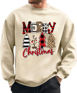 Generic Christmas Jumpers for Men Xmas Novelty Pullover Snowflakes Santa Claus Sweatshirt 3D Printed Snowman Christmas Tree Jumpers Long Sleeve Crew Neck Pull