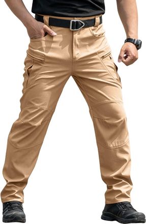 Generic Mens Multi-Pocket Water-Repellent Work Trousers Breathable Durable Tactical Pants with Adjustable Waist Stretch Fabric for Outdoor Hiking Camping Fish