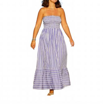 La Plage Beacon Rock Maxi Dress In Stripes In Blue And White