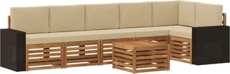 vidaXL Conjunto De Sof&aacute;s De Exterior 7 Uds. Natural Y Beige Poli&eacute;ster Vidaxl