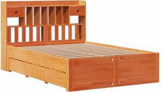 vidaXL Bookcase Bed without Mattress Wax Brown 160x200 cm Solid Wood Pine vidaXL