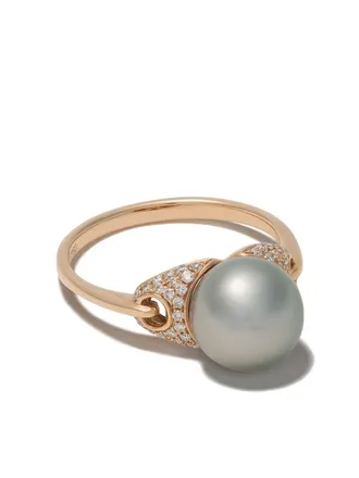 Yoko London Anello in oro rosa 18kt con diamanti e perle