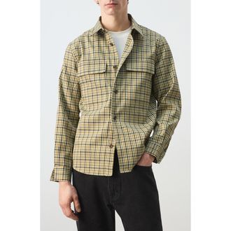 Mango Plaid Print Shirt Jacket in Olive Green at Nordstrom, Size Medium