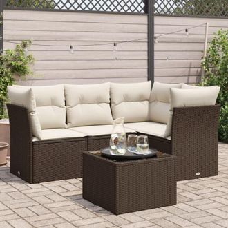 vidaXL Vidaxl - Set Comedor De Jard&iacute;n 5 Piezas Y Cojines Rat&aacute;n Sint&eacute;tico Marr&oacute;n