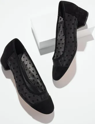 Talbots Winona Mesh Dot Block Heel Pumps - Black - 10 1/2 M Talbots