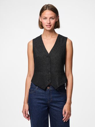 Pieces Anzugweste PIECES PCBOSELLA GLITTER VEST NOOS, Damen, Gr. XS, schwarz (schwarz detail:silber lurex), Web, Obermaterial: 71% Polyester, 25% Viskose, 3%