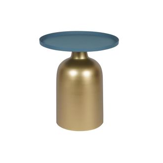 Miliboo Miliboo - Mesa Auxiliar De Dise&ntilde;o Redondo De Metal Dorado Con El Tablero Azul Petr&oacute;leo Mate Ramses
