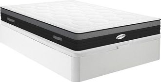 Vente-Unique Conjunto de canap&eacute; abatible de 160 x 200 cm blanco + colch&oacute;n h&iacute;brido de muelles ensacados 7 zonas y memoria de forma de 25 cm - AMARANTE de NATUREA