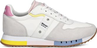 Blauer Leren su&egrave;de sneakers met vlakken - Wit