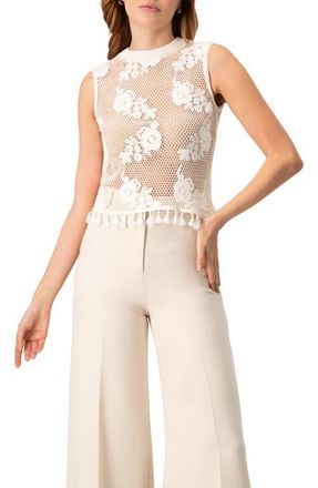 Ivonne Sleeveless Knitted Fringe Top in Ivory at Nordstrom, Size 12