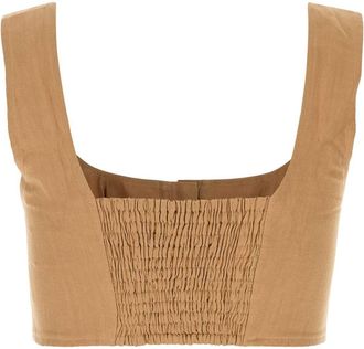 Le Kasha Womens Camel Linen Jirja Crop-Top Sand Exterior: Lining: Maglie Sweater