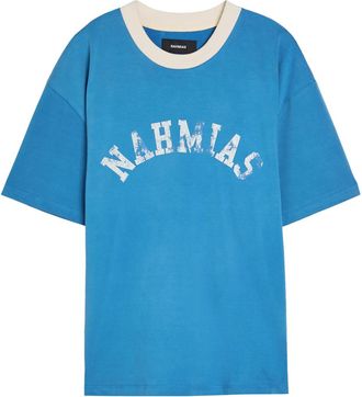 Nahmias Arch Ringer Logo Cotton T-shirt - Blue - XL