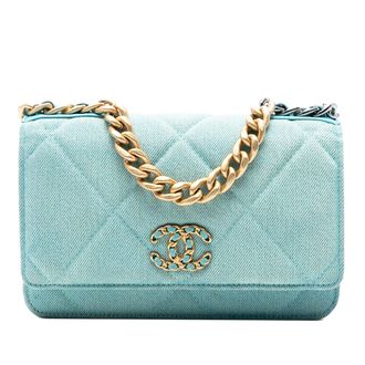 Chanel Blue Denim 19 Flap Wallet On Chain