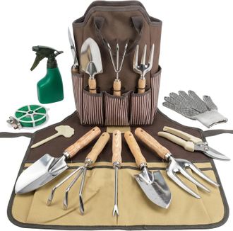 No Brand Set Di 12 Attrezzi Da Giardino In Acciaio Inossidabile - Kit Di Attrezzi Resistenti Con Ampia Borsa Da Giardino E Grembiule - Design Ergonomico - 12 P