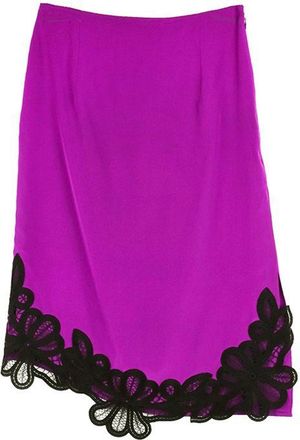 Victoria Beckham Plum Silk Crepe de Chine Lace Trimmed Skirt Size XS