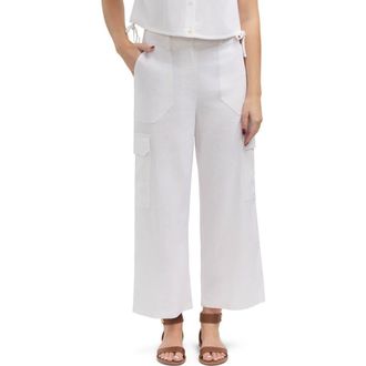 Ellen Tracy Wide Leg Linen Blend Cargo Pants in White at Nordstrom Rack, Size Medium