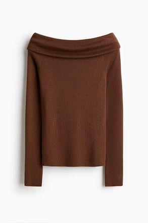 H&M Off-the-shoulder Jumper in Brown at Nordstrom, Size Xx-Large