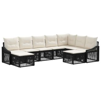 vidaXL Conjunto De Sof&aacute;s De Jard&iacute;n 9 Pcs Negro Rat&aacute;n Sint&eacute;tico Vidaxl
