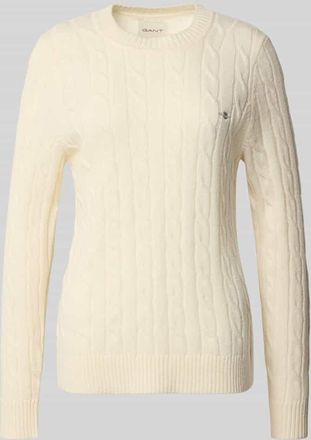 GANT Strickpullover mit Zopfmuster und Label-Stitching in Offwhite, Größe XXL