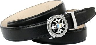 Anthoni Crown Lederg&uuml;rtel ANTHONI CROWN, Damen, Gr. 85, schwarz, Leder, unifarben, G&uuml;rtel Lederg&uuml;rtel, mit filigraner silberfarbener Schliesse, mit Glitzersteinen