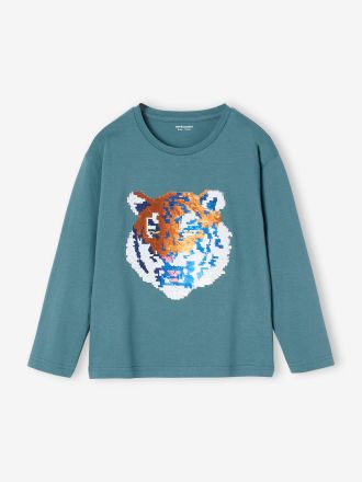 Vertbaudet T-shirt &agrave; sequins r&eacute;versibles gar&ccedil;on vert deau