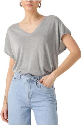 Minus Carlina Batsleeve Knit Tee - Dames - V-hals truien - Grijs - S - Leer - Truien & Vesten