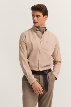 Bugatti Langarmhemd BUGATTI Soft Cotton, Herren, Gr. 4XL, Normalgr&ouml;ssen, 40, beige, 100% Baumwolle, Fischgratmuster, normal, eckige 2-Knopf-Manschette, Hemden