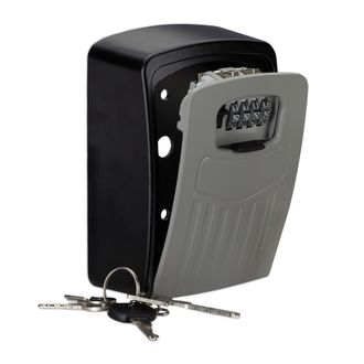 Relaxdays Relaxdays - 10 Guarda Llaves Con C&oacute;digo, Caja Seguridad Pared, Armario, Key Safe, Aluminio, 14,5x10,5x5 Cm, Negro-gris