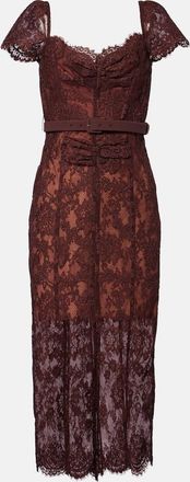 Self Portrait Belted floral lace midi dress