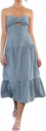 THML Clothing Gingham Bow Twist Midi Dress In Navy