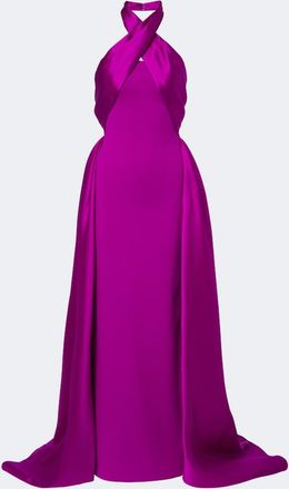 Solace London Rumi halterneck satin-trimmed cr&ecirc;pe gown