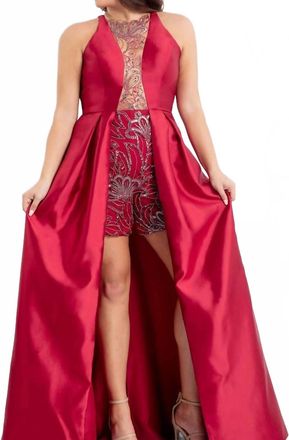 Rachel Allan Beaded Mikado Prom Gown In Marsala