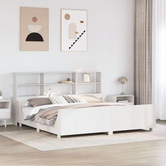 vidaXL Vidaxl - Cama Con Estanter&iacute;a Sin Colch&oacute;n Madera Maciza Blanca 180x200 Cm