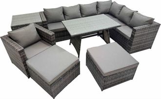 Fimous Fimous Rattan garden furniture Patio Furniture Sets with Dining Table Chair 2 Big Stools Side Table Dark Grey Mixed