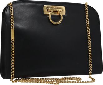 Ferragamo Gancini Black Leather Shoulder Bag (Pre-Owned)