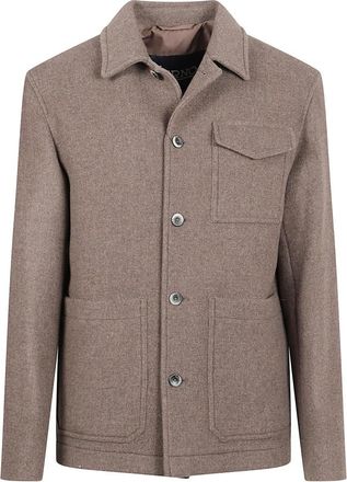 Herno Wollen Twill Jas met Drukknoop - Heren - Zomerjassen - Bruin - XL - Wol - Jassen