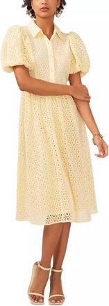 CeCe by Cynthia Steffe Balloon-Sleeve Cotton Dress In Lemon Ice