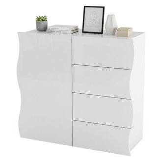 Dmora Aparador Moderno, Aparador De Dise&ntilde;o, Con 1 Puerta Y 4 Cajones, Made In Italy, Mueble Para Tv, Buffet De Sal&oacute;n, Cm 90x40h81, Color Blanco Brillante, C
