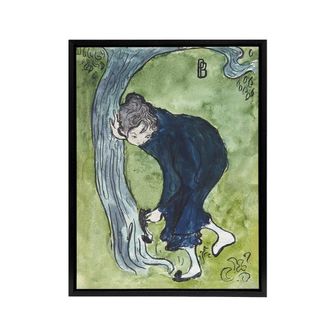 Artery8 The False Step Watercolour Painting Bonnard Black Framed Canvas Art in Green | Size: W24 x H32
