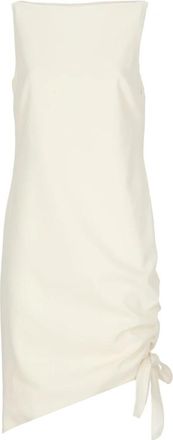 Carolina Herrera Asymmetrische Gekreukelde Jurk - Dames - Korte kleedjes - Wit - XS - Wol - Kleedjes